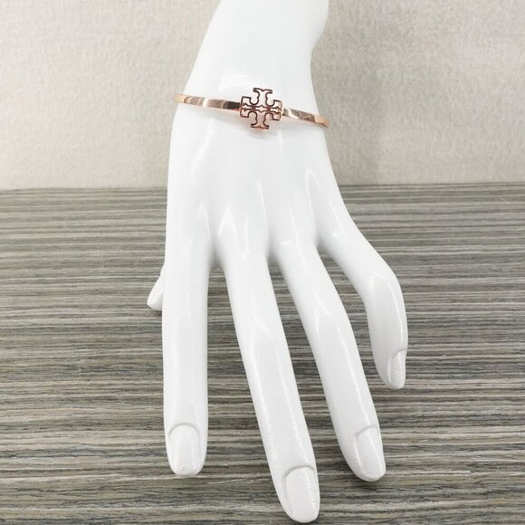 Tory Burch Britten Logo Cuff Bracelet Rose Gold OS - Picture 9 of 12